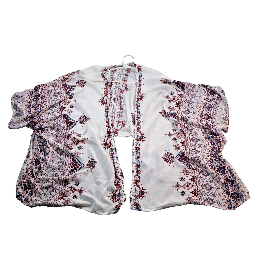 Charlotte Russe Kimono Cardigan Womens Medium White Boho Aztec Print Top